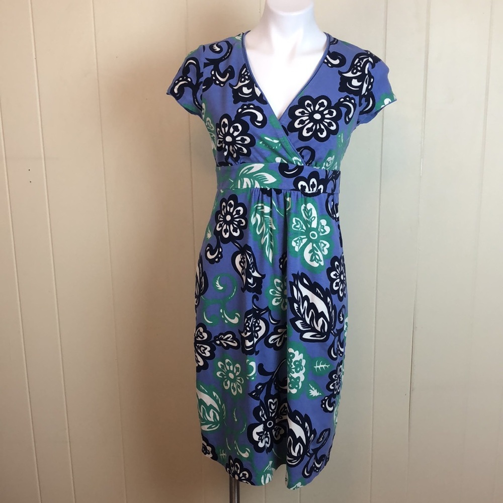 Boden Casual Knit Graphic Floral Sheath Dress 6 Relaxed Faux Wrap Everyday